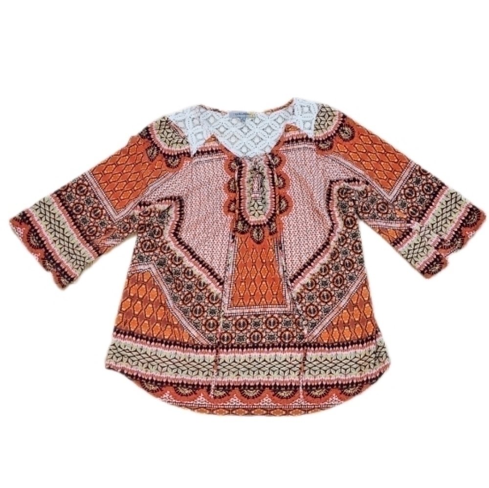 Figueroa &‎ Flower Boho Floral Balloon Sleeve Mixed Print Peasant blouse size 1X